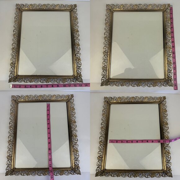 Vtg Gold Ornate Swirls Picture Wall Frame Metal Glass Broken Stand on Back READ - Picture 3 of 11